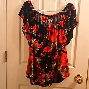 Sleeveless blouse red, black, hunter green and beige, flowers